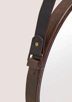 Brown Leather Urban Circle Mirror (41cm x 41cm x 61cm)