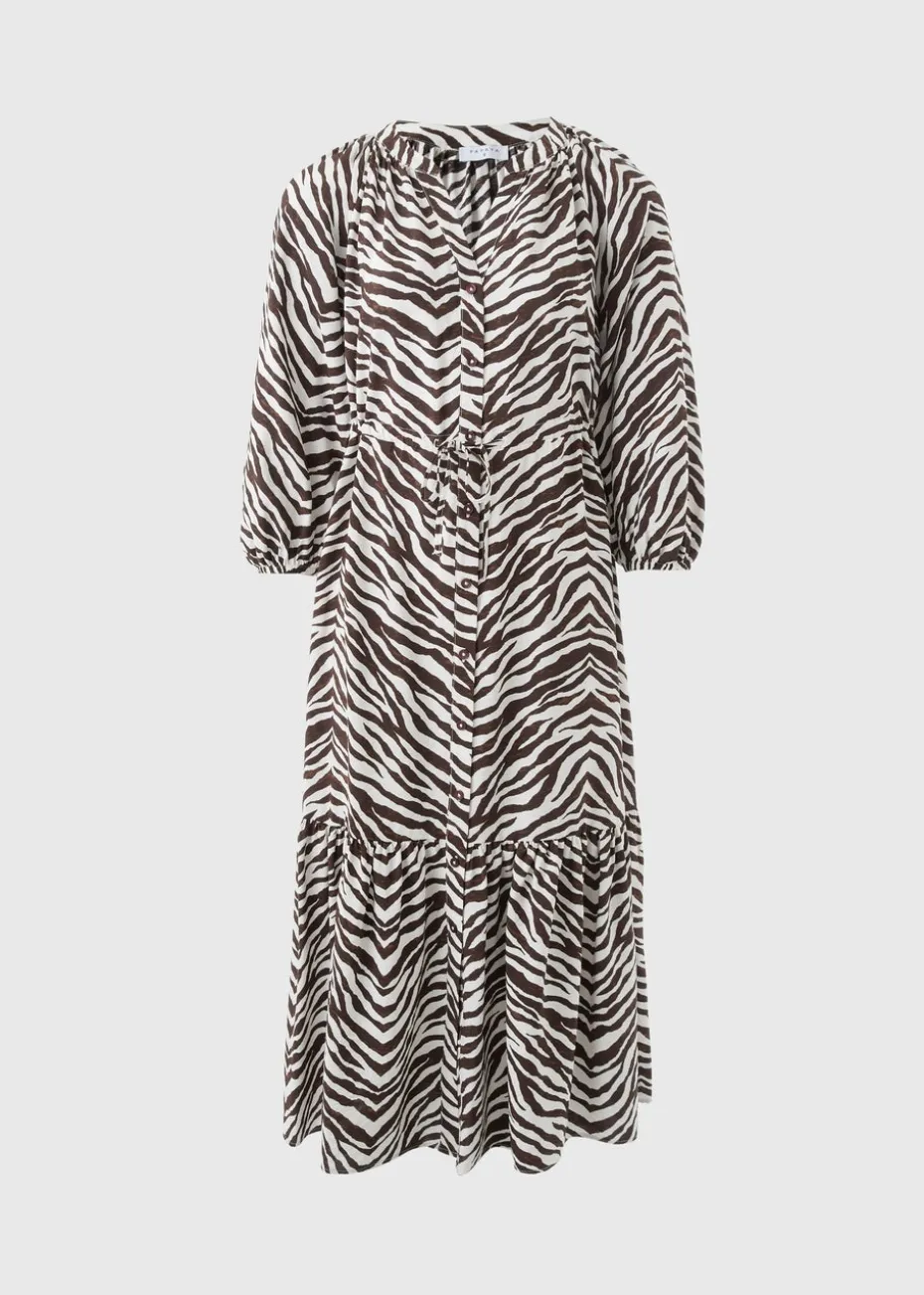 Brown Zebra Midi Shirt Dress