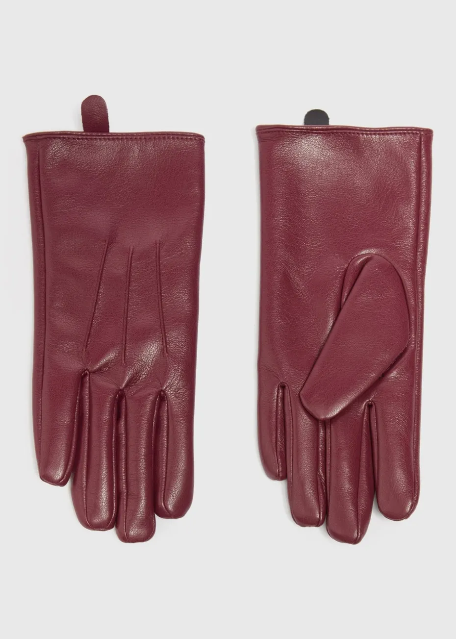 Burgundy Faux Leather Gloves
