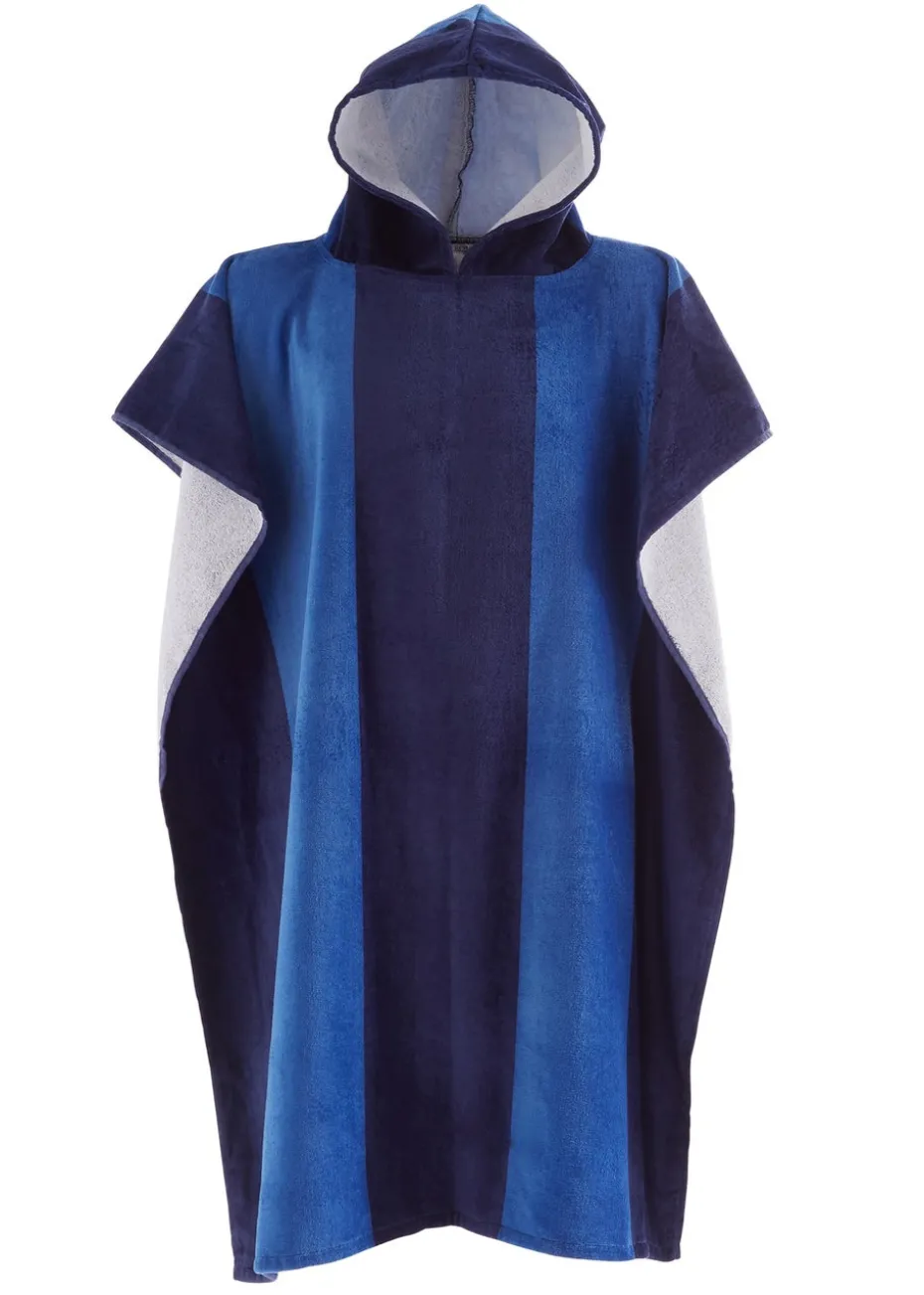 Catherine Lansfield Blue Stripe Hooded Towel Poncho