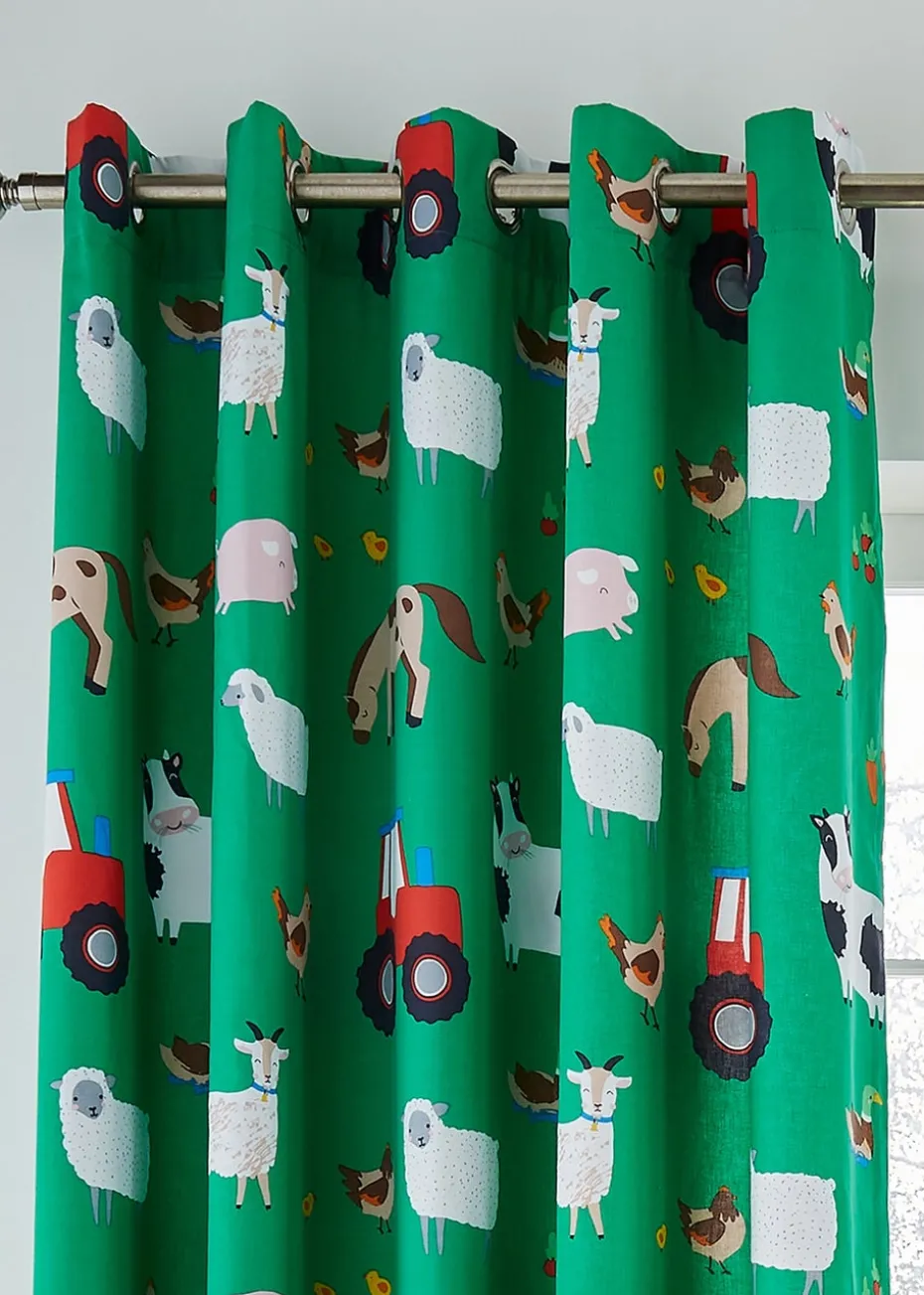 Catherine Lansfield Farmyard Animals Fully Reversible Eyelet Curtains
