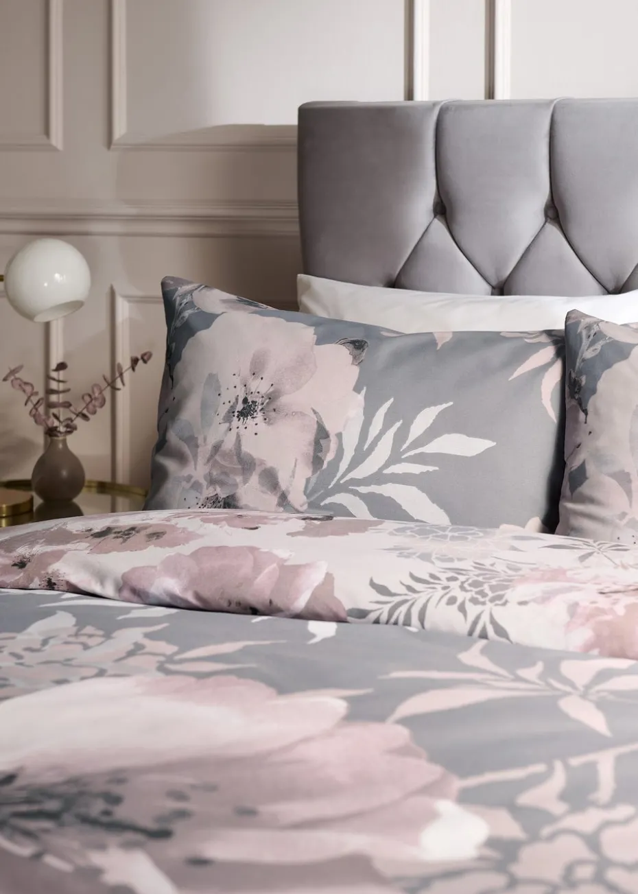 Catherine Lansfield Grey Dramatic Floral Reversible Duvet Cover Set with Pillowcases