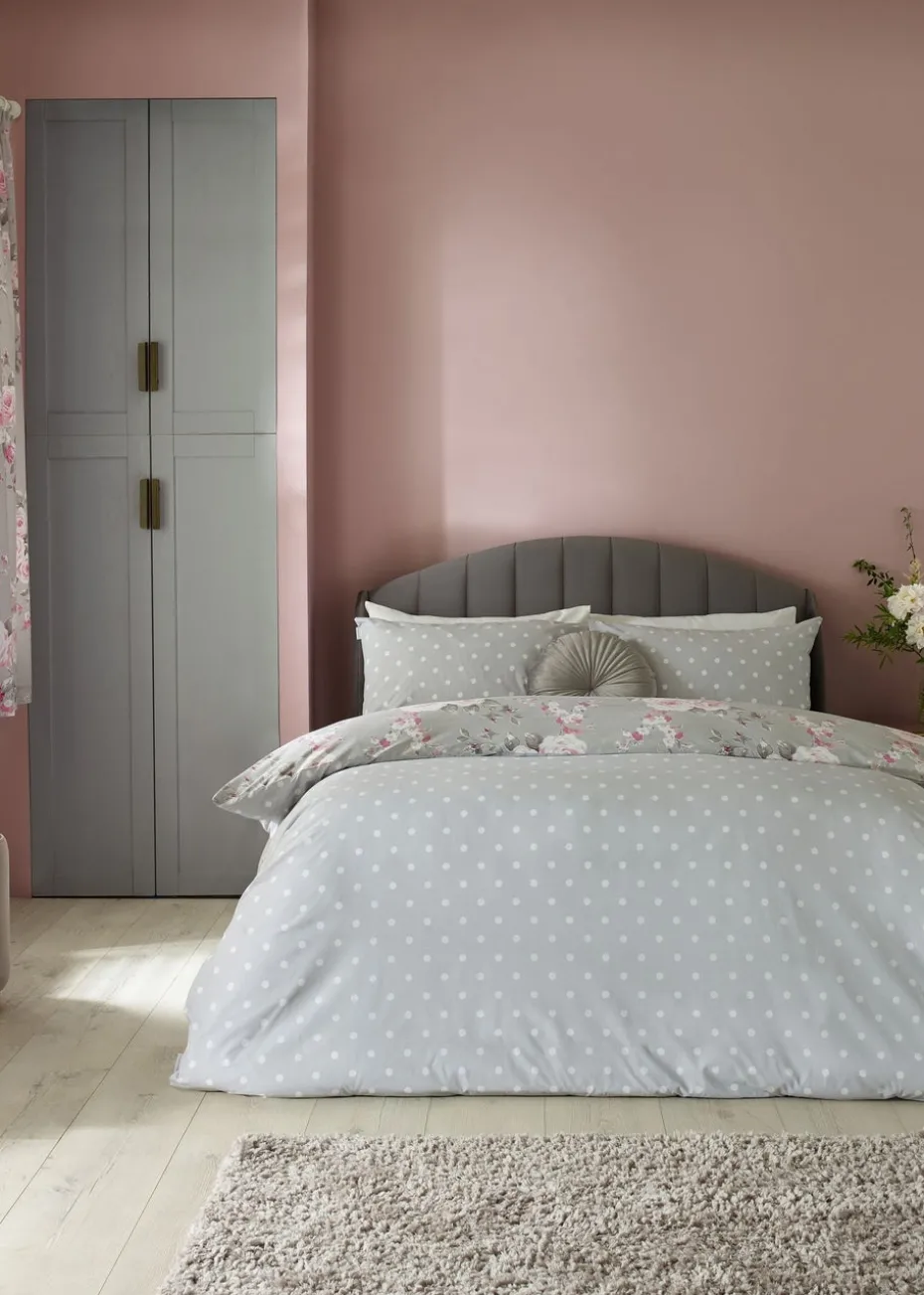 Catherine Lansfield Grey Canterbury Floral Reversible Duvet Cover Set with Pillowcases
