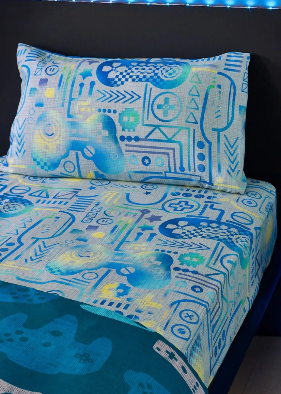 Catherine Lansfield Kids Gamer So Soft Grey Blue Fitted Sheet