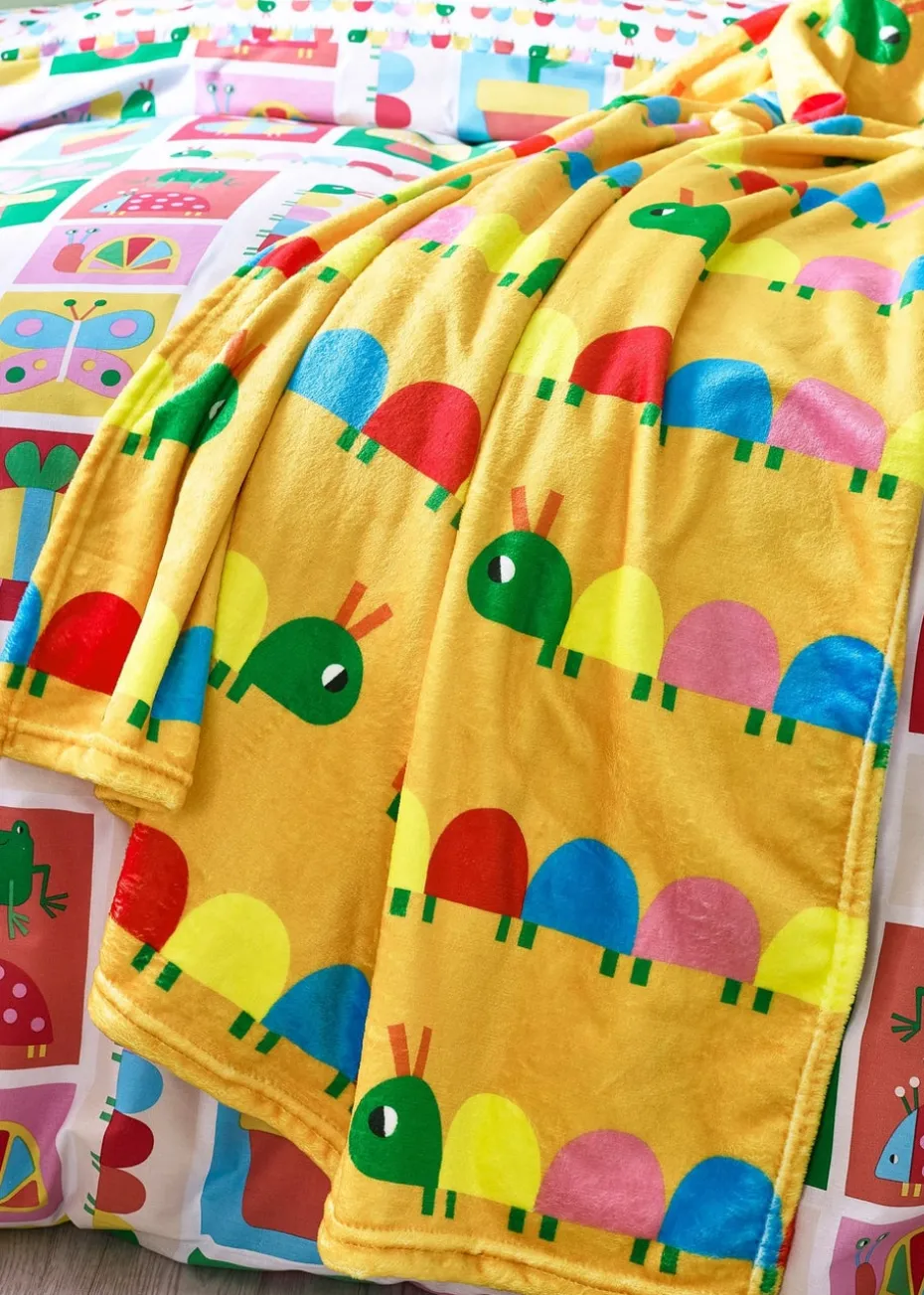 Catherine Lansfield Kids Curious Caterpillar Cosy Fleece Yellow Blanket Throw