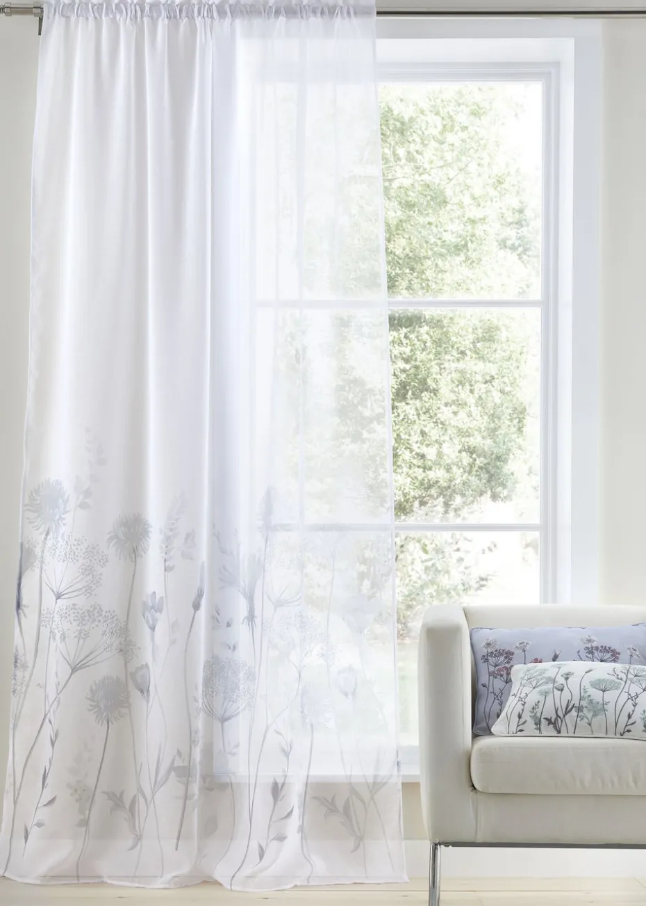 Catherine Lansfield Meadowsweet Floral Tab Top Voile Curtain Panel