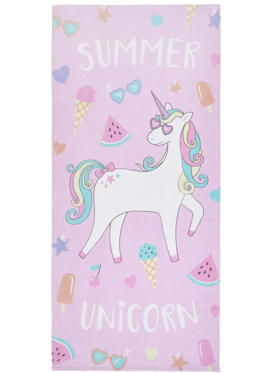 Catherine Lansfield Pink Summer Unicorn Cotton Beach Towel