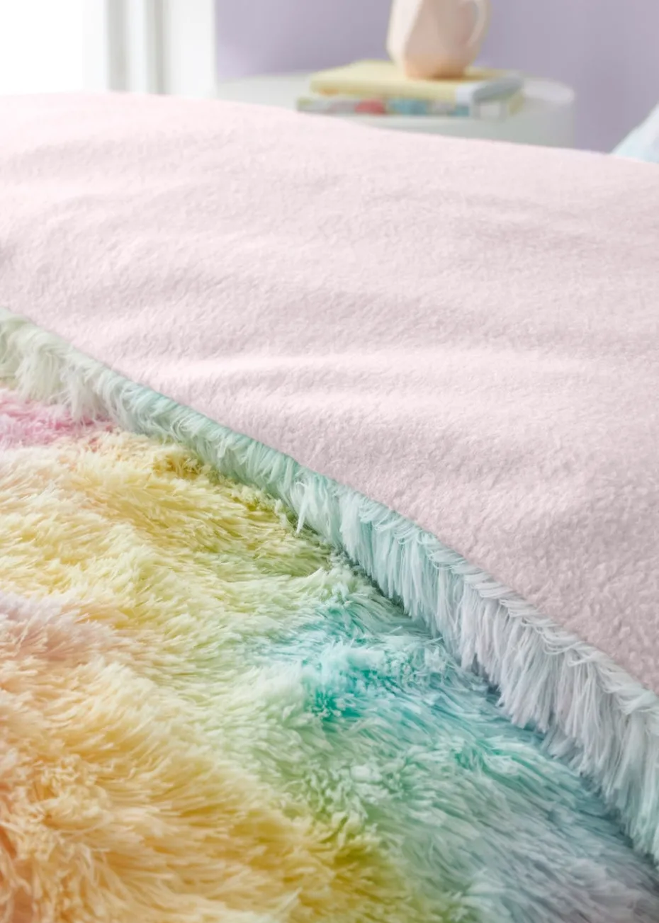 Catherine Lansfield Rainbow Cuddly Deep Pile Faux Fur Duvet Cover Set