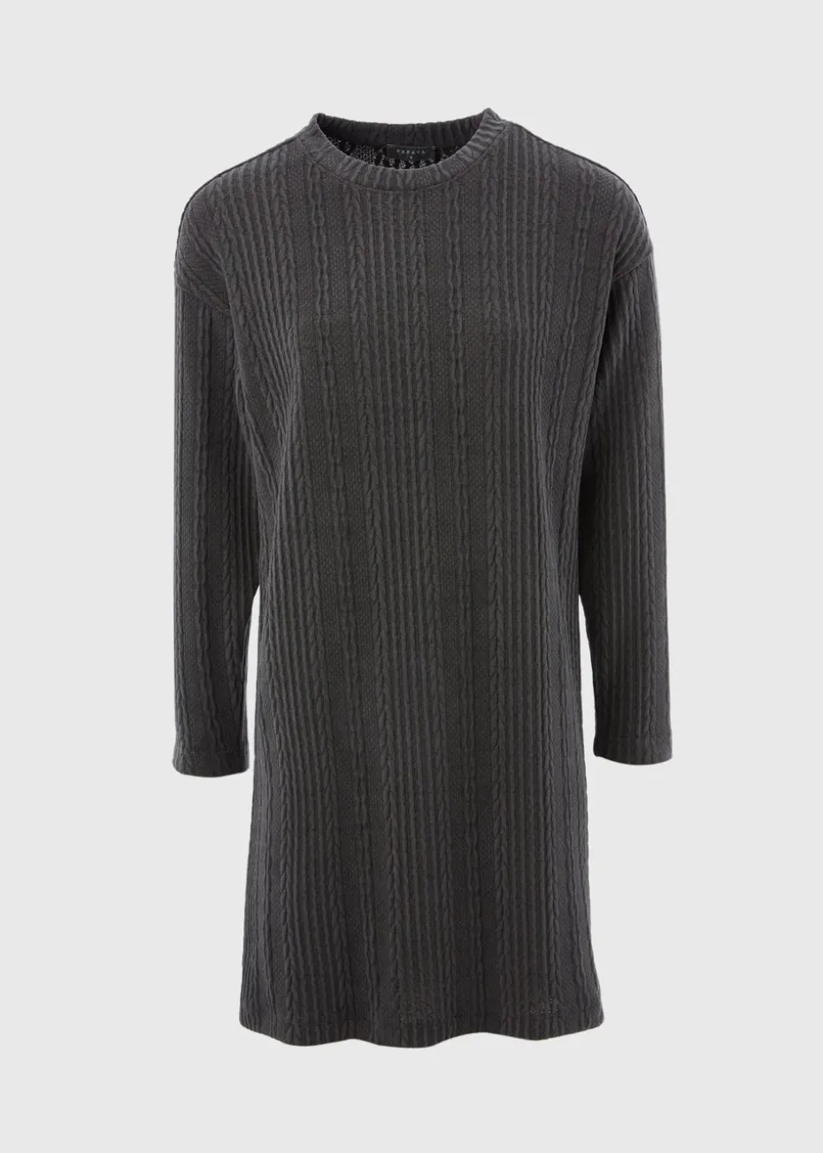 Charcoal Cable Knit Mini Dress