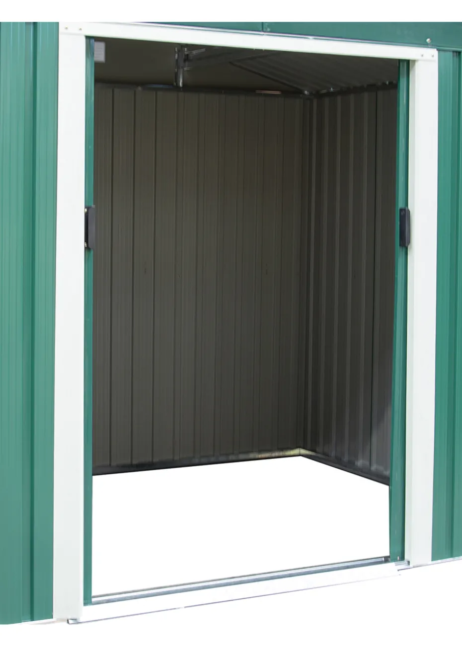 Charles Bentley Green Metal Garden Storage Shed Zinc Floor Frame (W8ft x D6ft)