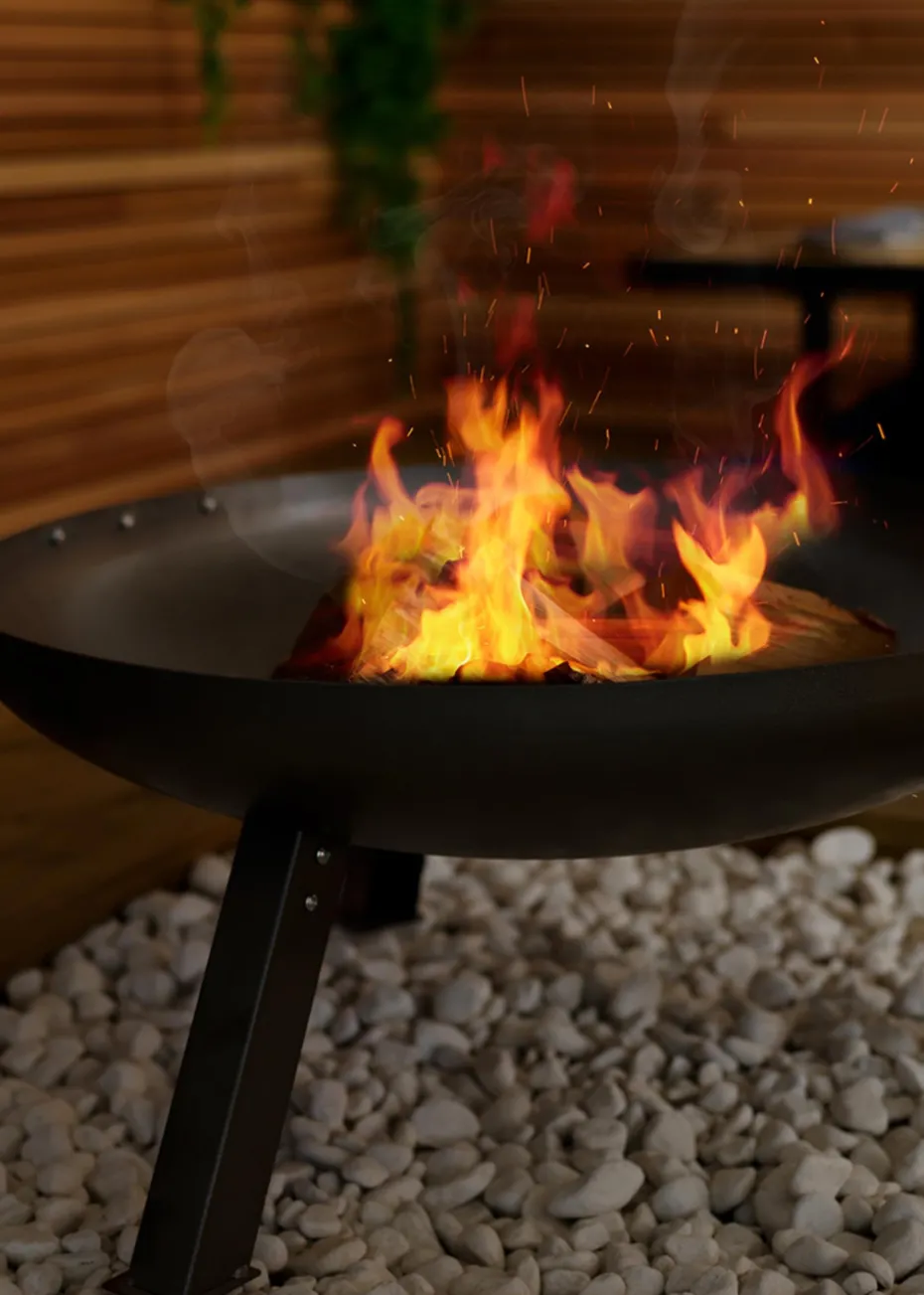 Charles Bentley Large Round Oil Finished Fire Pit Steel Outdoor Heating