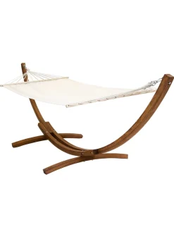 Charles Bentley 3M Garden Hammock With Wooden Arc Stand Cream (One Person)