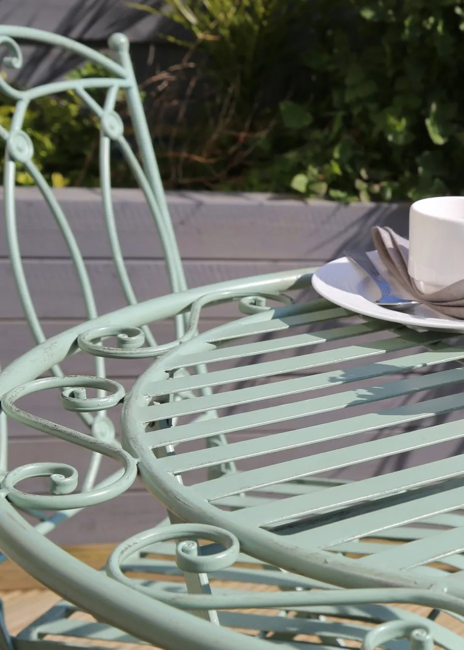 Charles Bentley Rustic Wrought Iron Outdoor Bistro Set Sage Green (2 Seater)