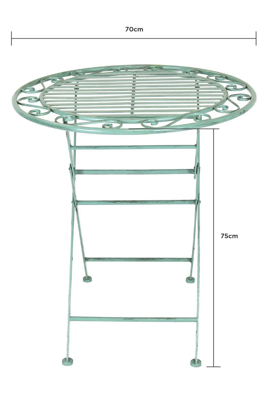 Charles Bentley Rustic Wrought Iron Outdoor Bistro Set Sage Green (2 Seater)