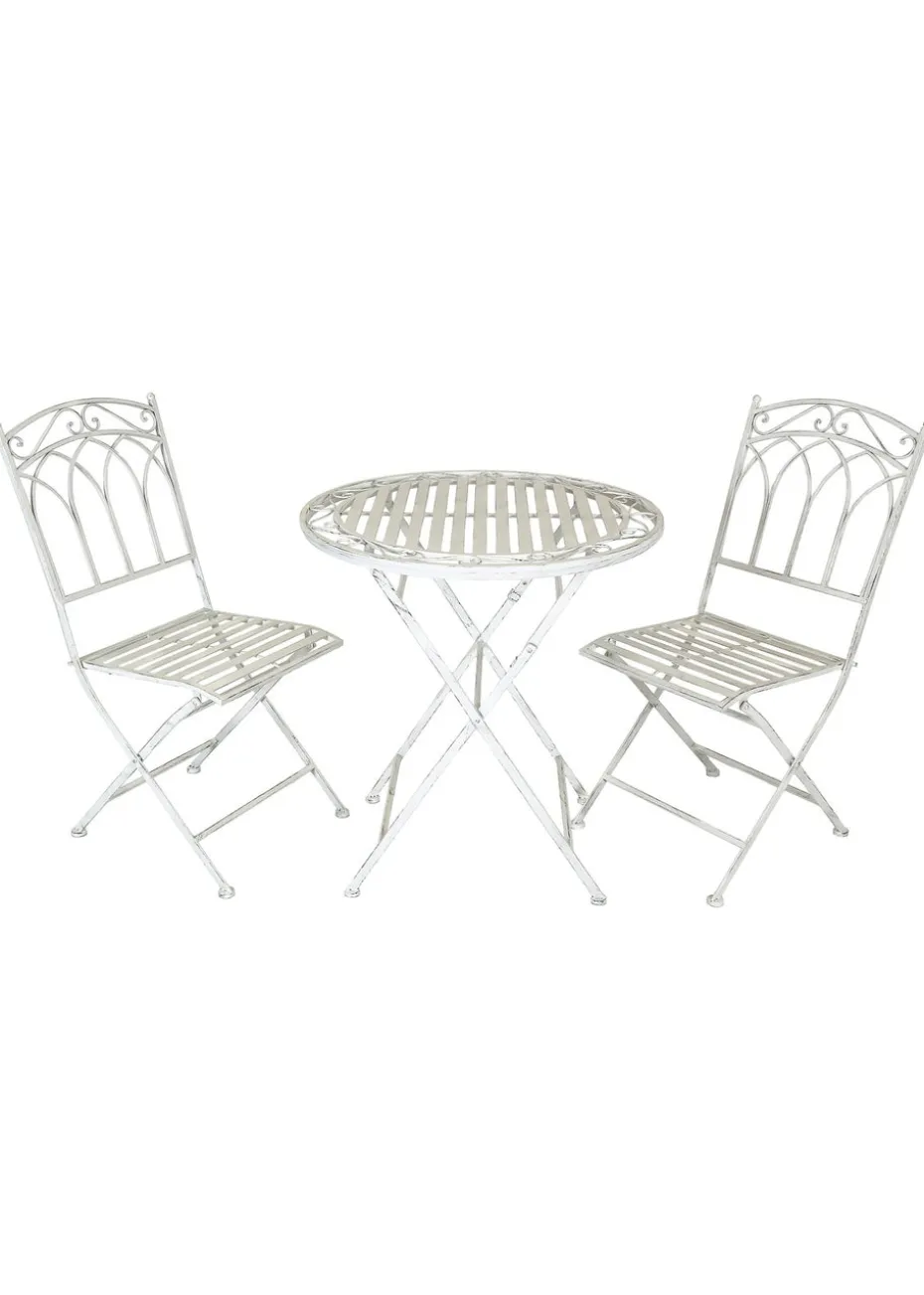 Charles Bentley Rustic Wrought Iron Outdoor Bistro Set Antique White (2 Seater)