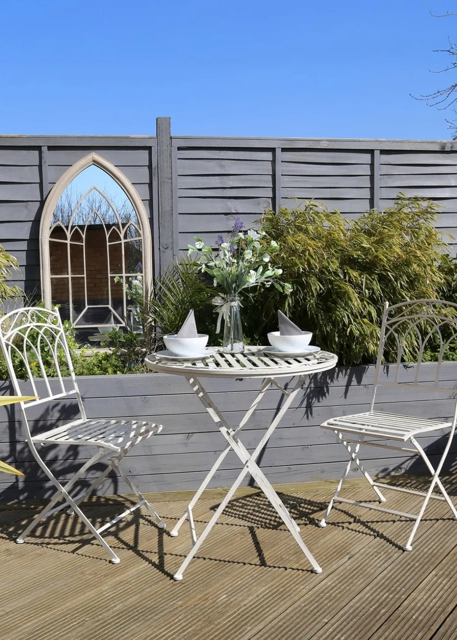 Charles Bentley Rustic Wrought Iron Outdoor Bistro Set Antique White (2 Seater)