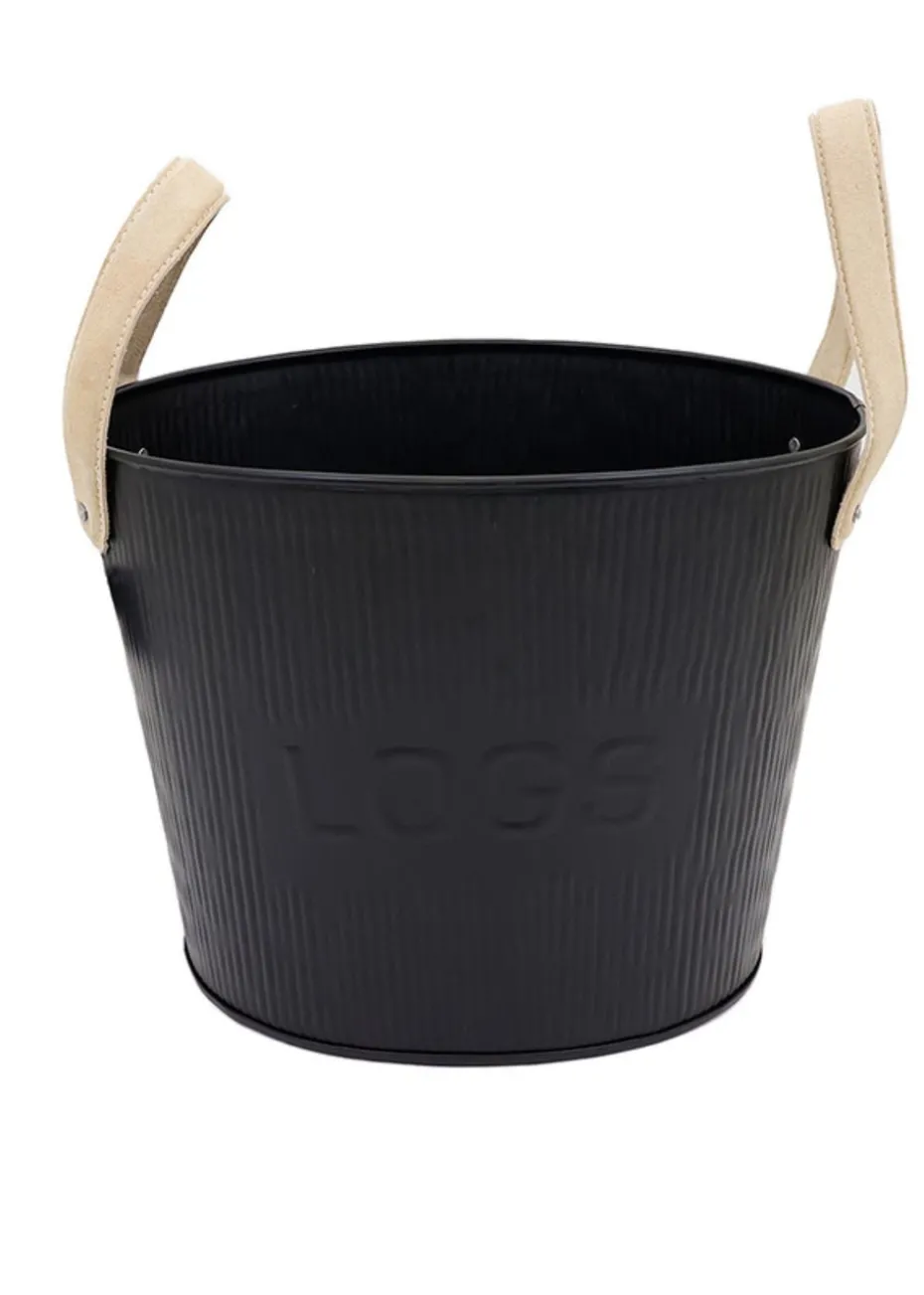 Charles Bentley Spruce Small Leather Handled Fireside Wood Bucket