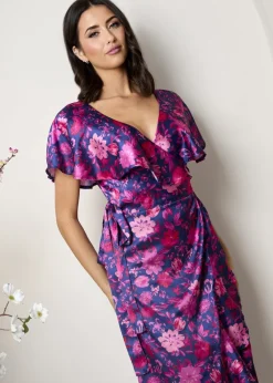 Chi Chi London Multi V Neck Floral Wrap Midi Dress