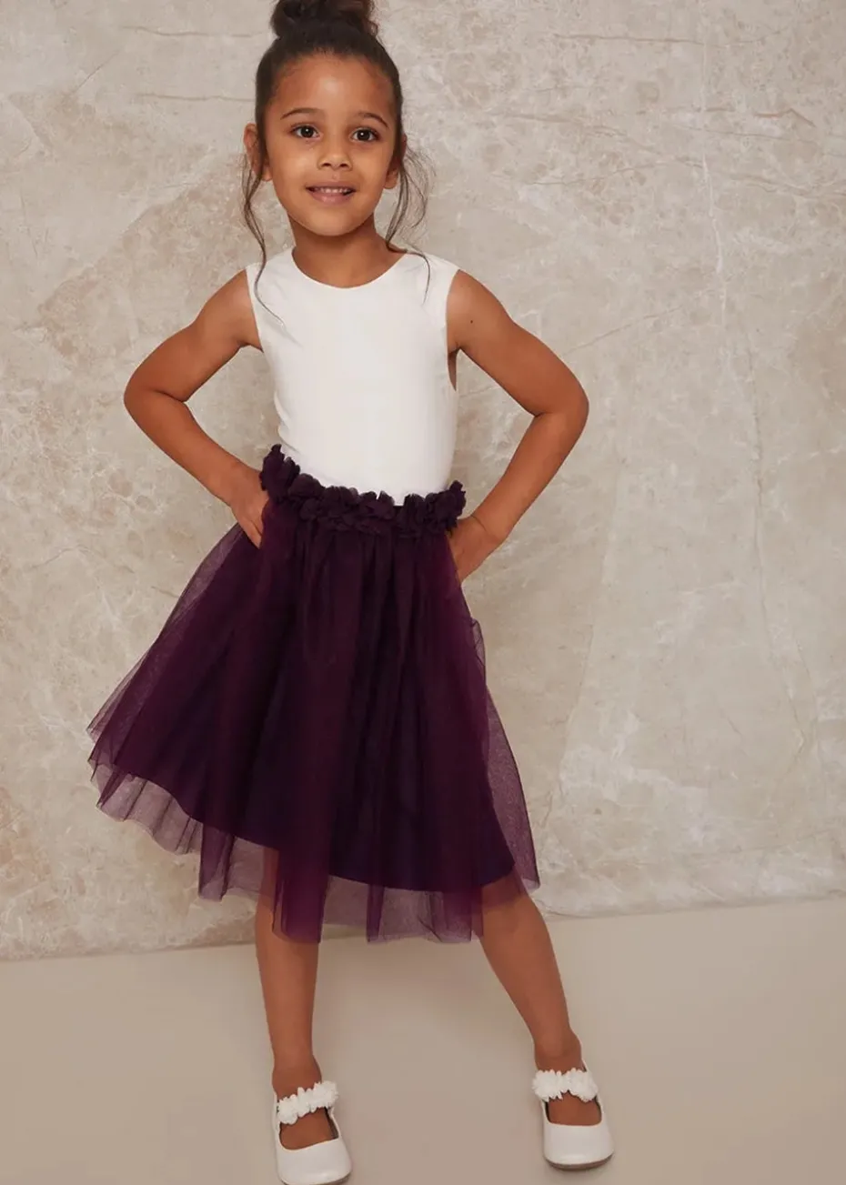 Chi Chi London Purple Girls Contrast 3D Floral Tutu Dress (3-12 Years)