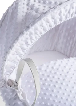 Clair de Lune White Dimple Wicker Moses Basket with Deluxe Rocking Stand
