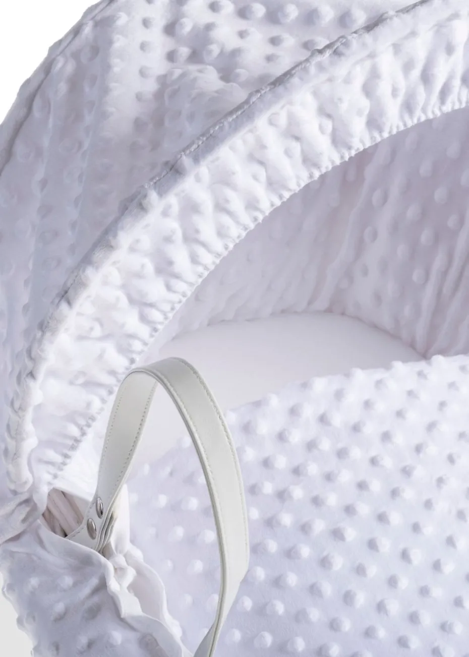 Clair de Lune White Dimple Wicker Moses Basket with Deluxe Rocking Stand