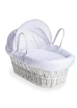 Clair de Lune White Dimple Wicker Moses Basket with Deluxe Rocking Stand