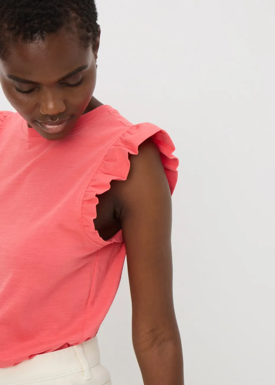 Coral Ruffle Sleeve T-Shirt