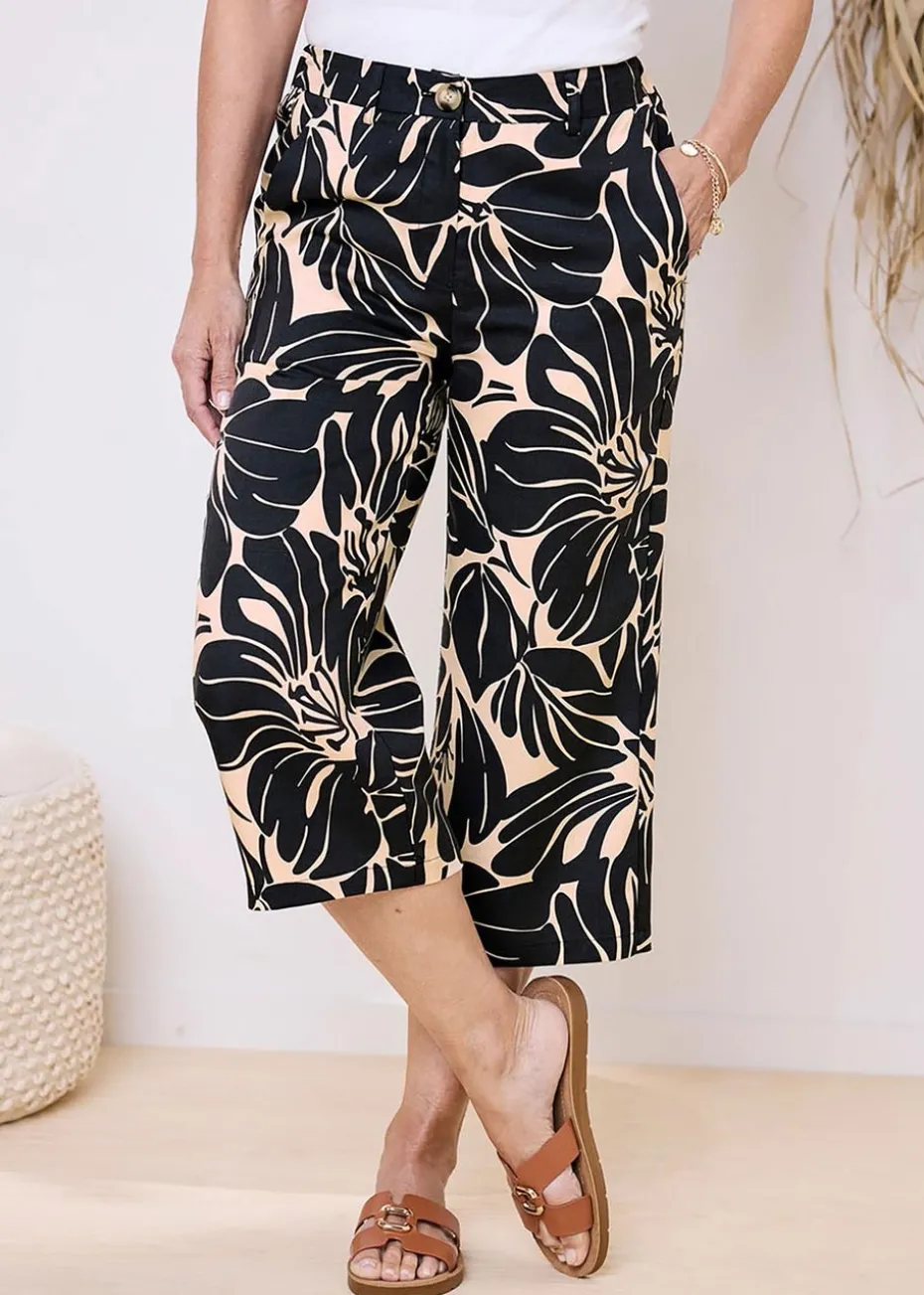 Cotton Traders Black Printed Crop Trousers