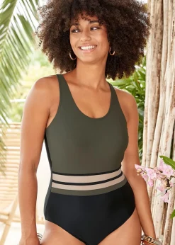 Cotton Traders Black Tummy Control Adjustable Strap Swimsuit