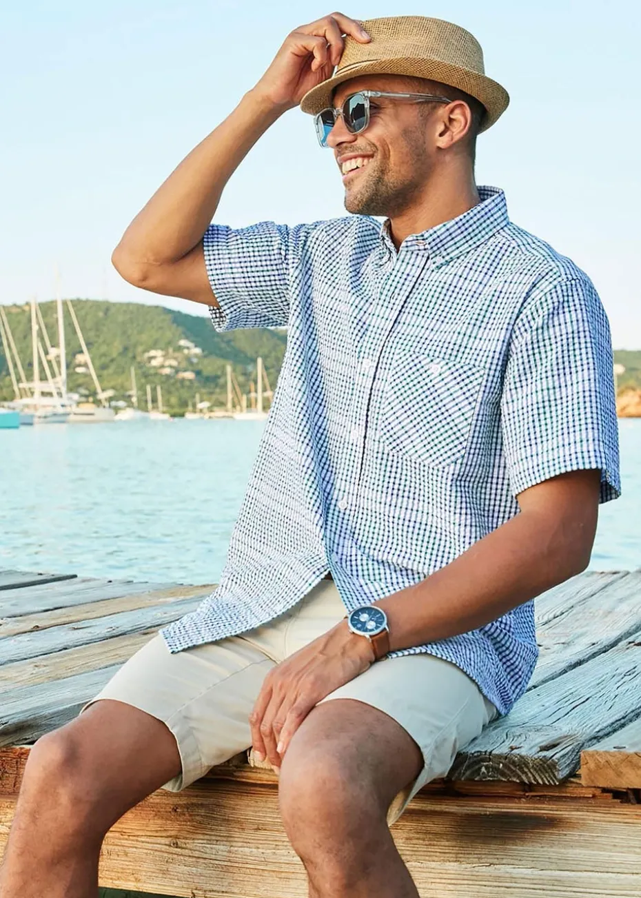 Cotton Traders Colbalt Check Seersucker Shirt