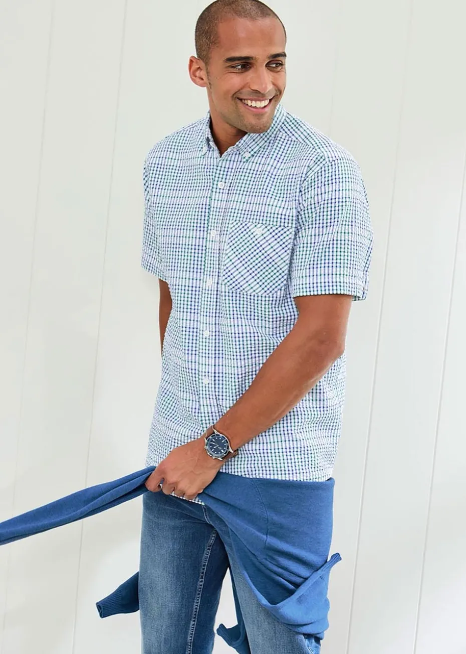 Cotton Traders Colbalt Check Seersucker Shirt
