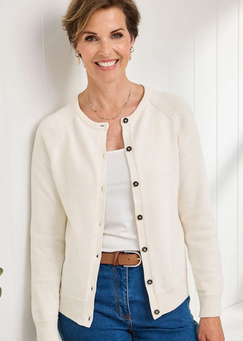 Cotton Traders Cream Cotton Crew Neck Cardigan