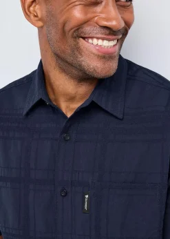 Cotton Traders Dark Blue Guinness Short Sleeve Textured Check Shirt