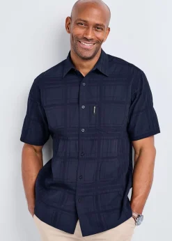 Cotton Traders Dark Blue Guinness Short Sleeve Textured Check Shirt