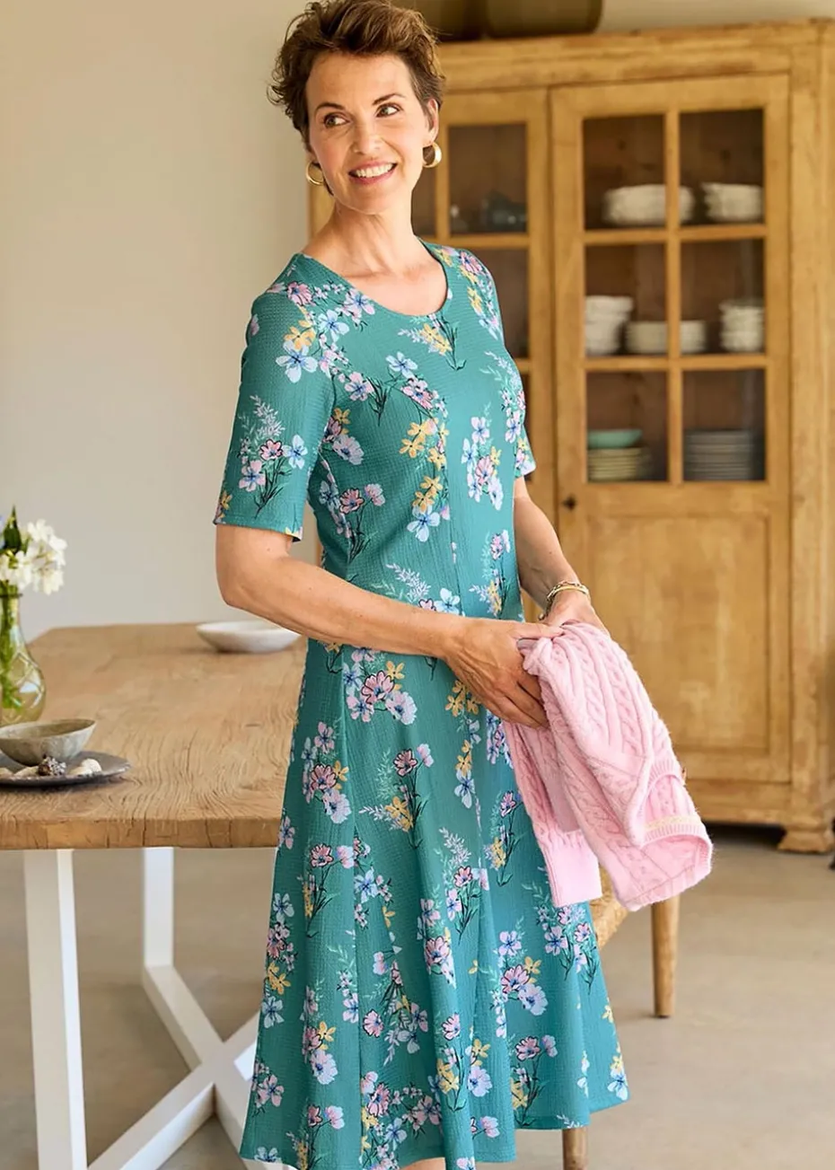 Cotton Traders Dark Green Textured Jersey Midi Dress