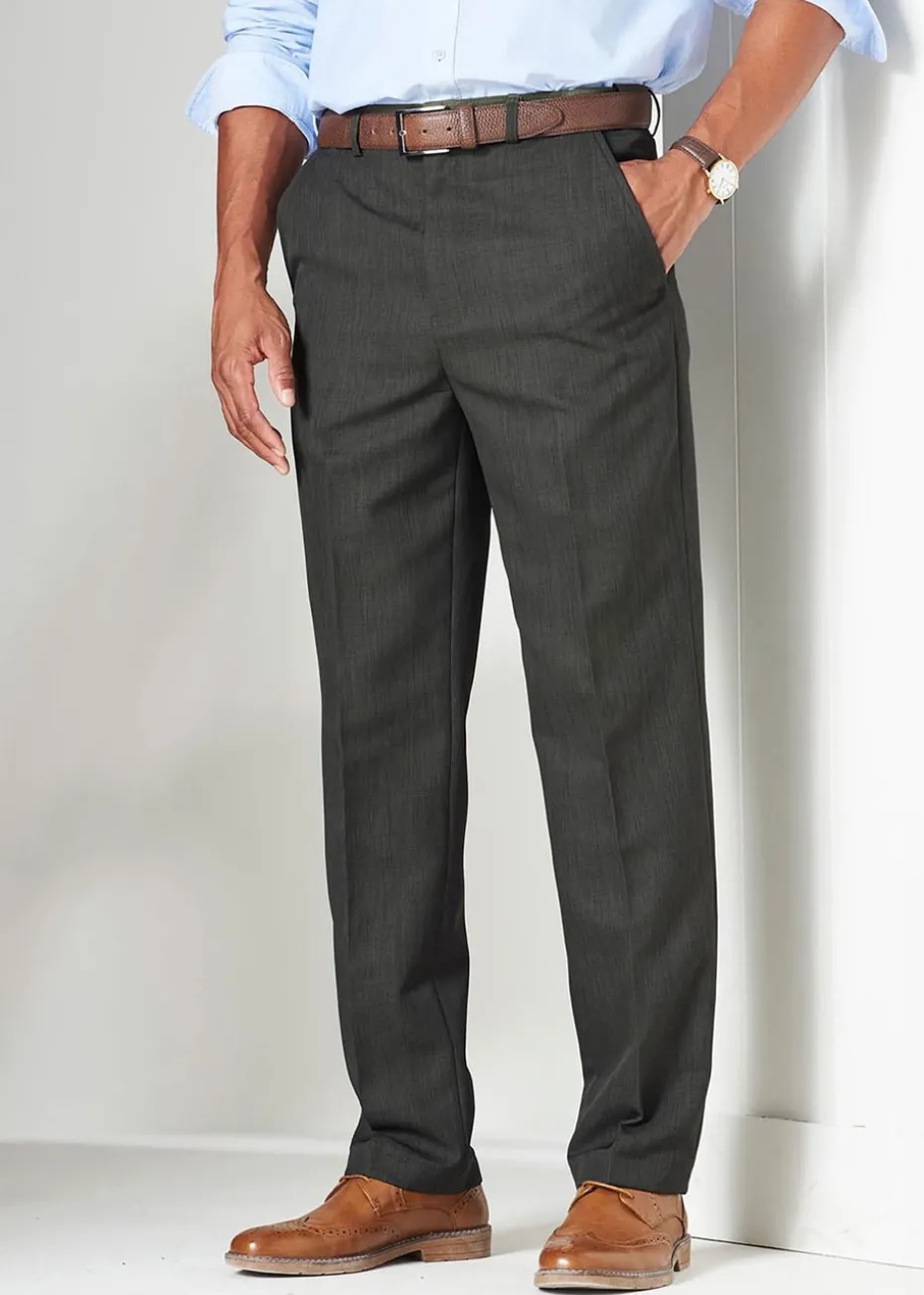 Cotton Traders Dark Green Flat Front Supreme Easy-Care Trousers