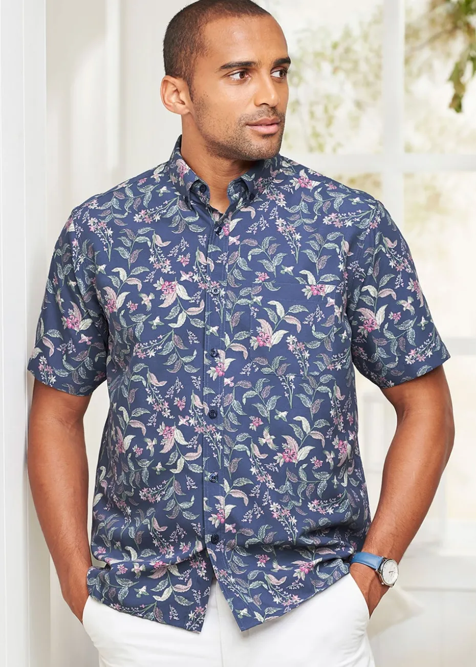Cotton Traders Dark Sky Short Sleeve Easy-Iron Print Shirt
