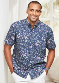 Cotton Traders Dark Sky Short Sleeve Easy-Iron Print Shirt