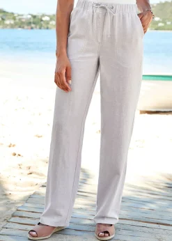 Cotton Traders Dove Grey Linen-Blend Relaxed Fit Trousers
