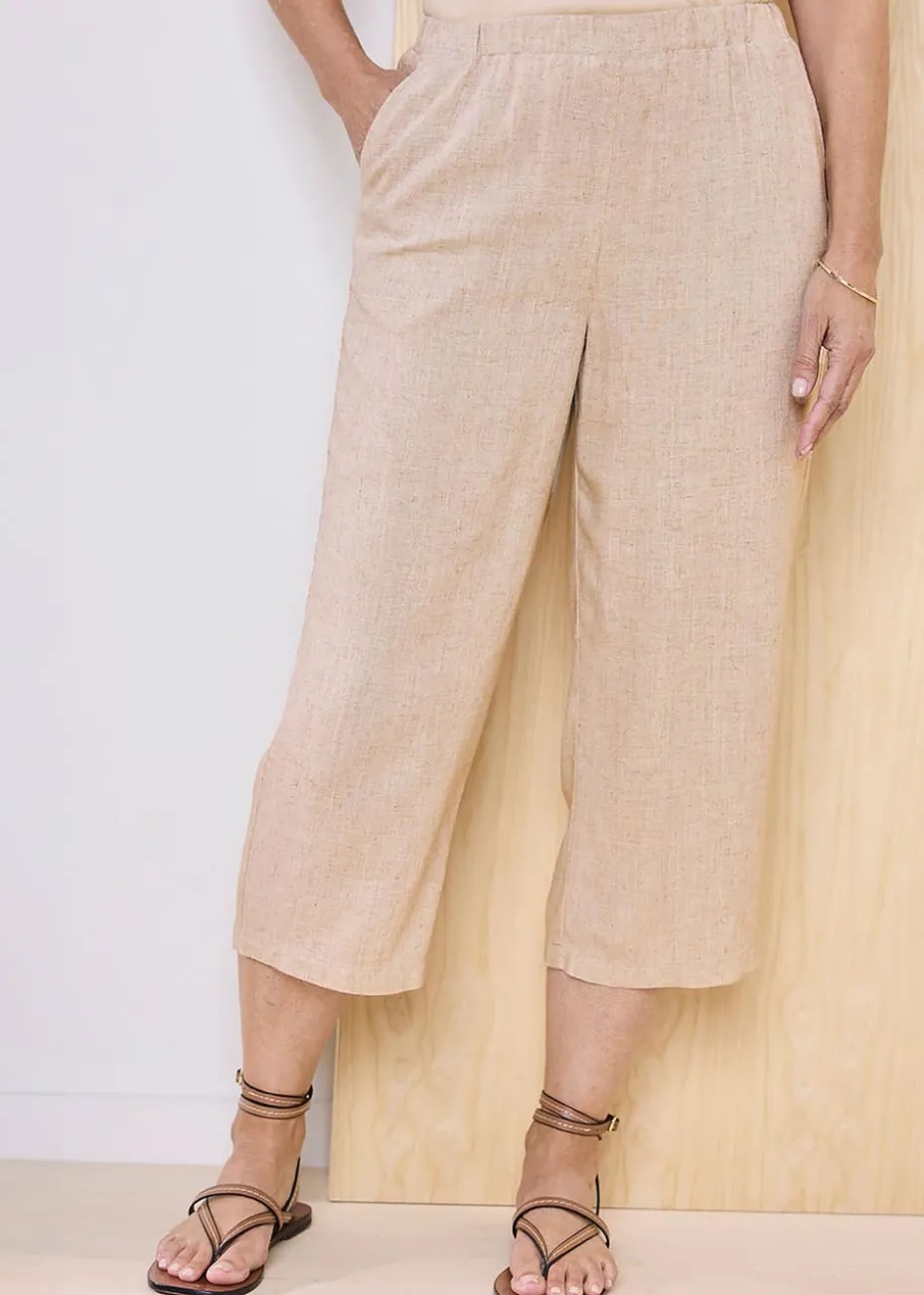 Cotton Traders Ecru Viscose Linen Blend Crop Trousers