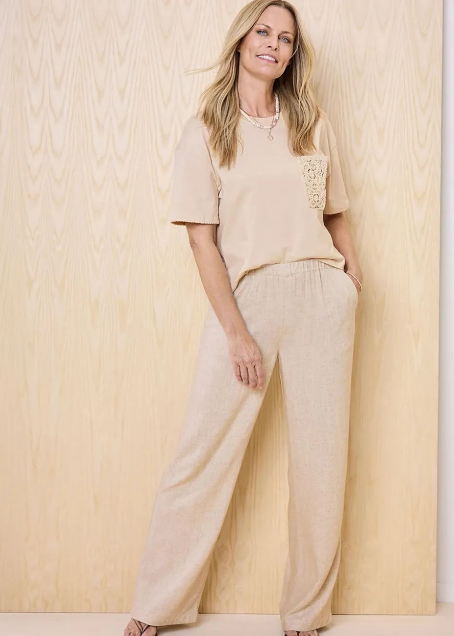 Cotton Traders Ecru Viscose Linen Blend Trousers