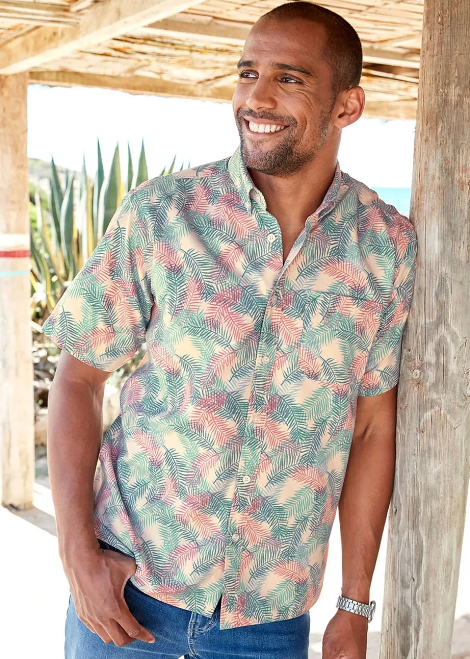 Cotton Traders Fawn Short Sleeve Easy-Iron Print Shirt