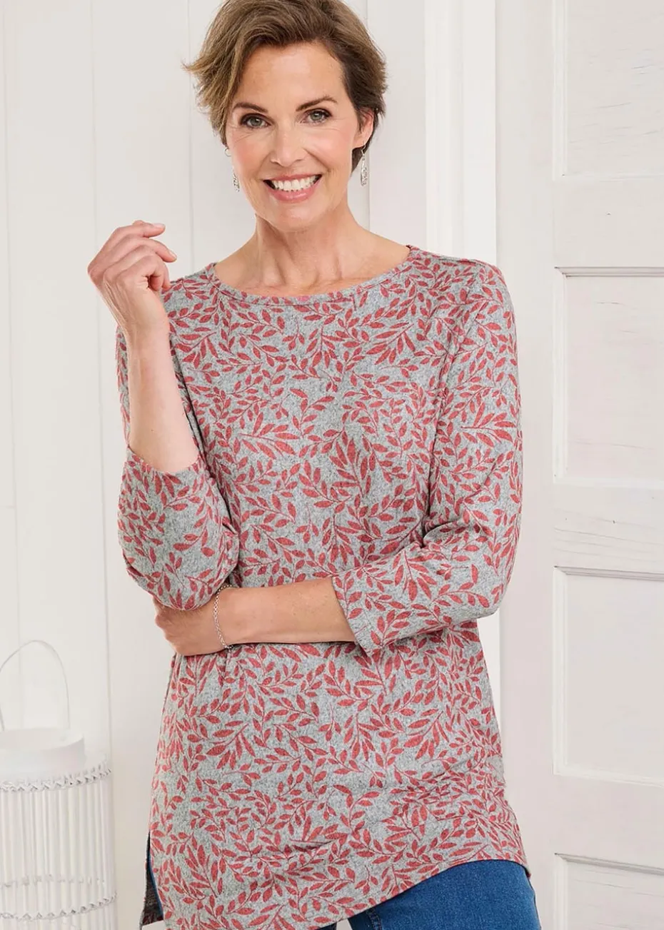 Cotton Traders Grey Marl Soft Touch Print Jersey Tunic