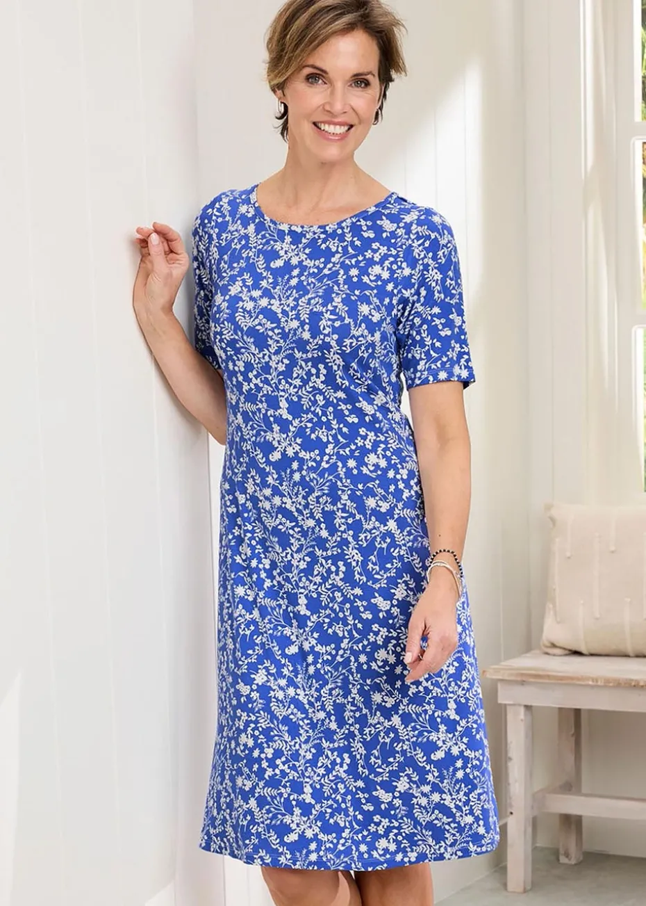 Cotton Traders Indigo Short Printed Jersey Dress