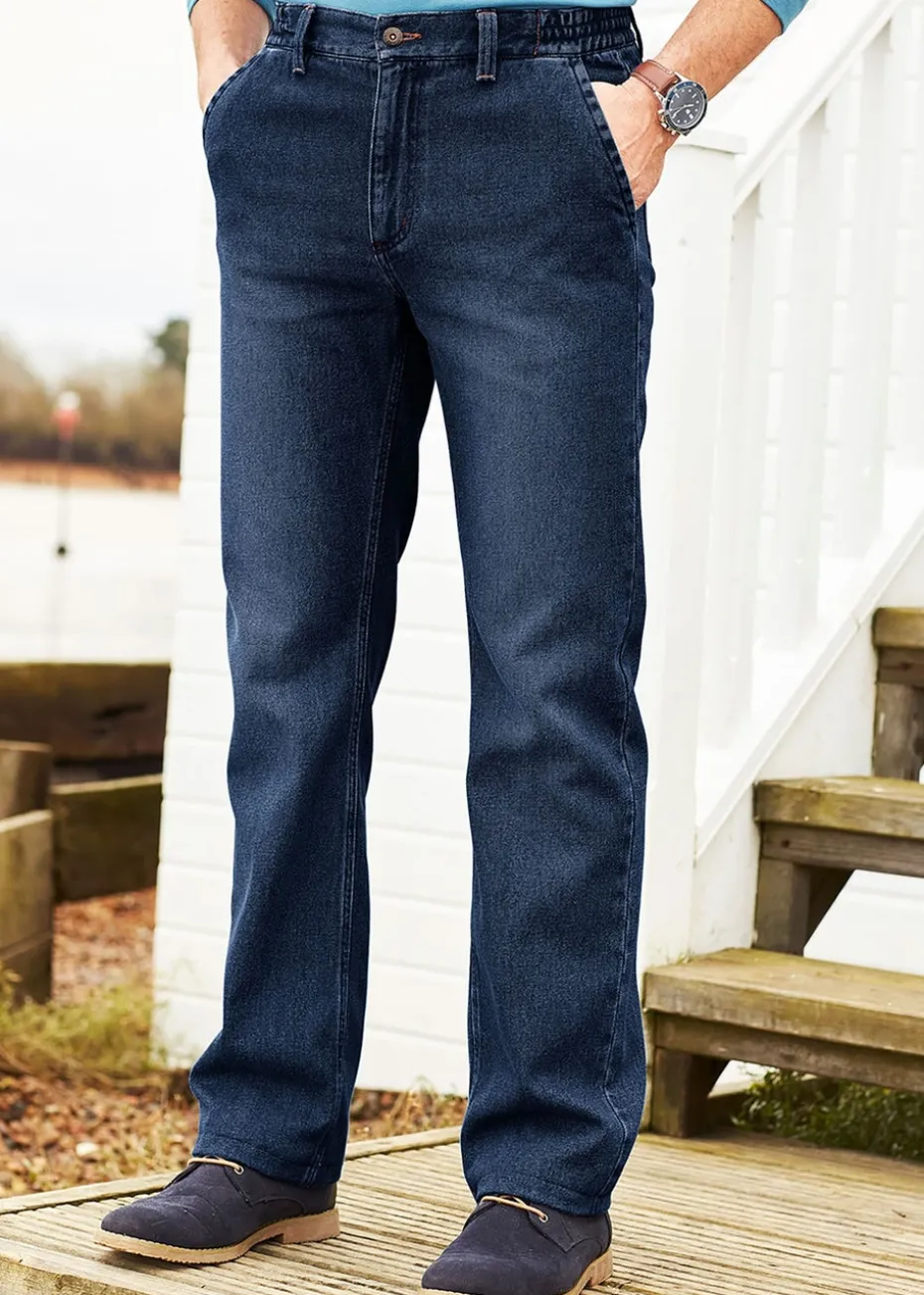 Cotton Traders Indigo Side Elasticated Straight-Fit Jeans
