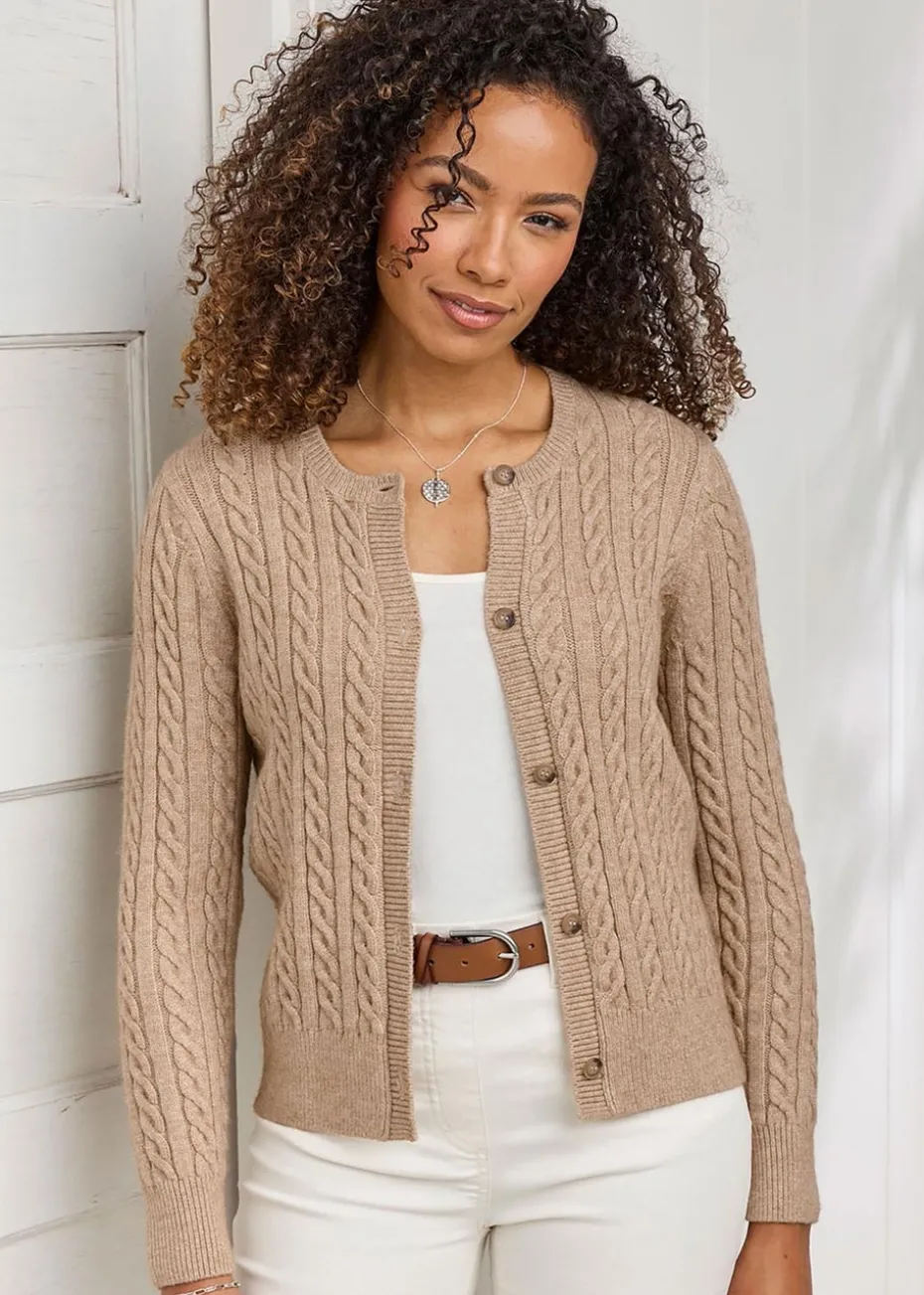 Cotton Traders Latte Cutest Cable Cardigan
