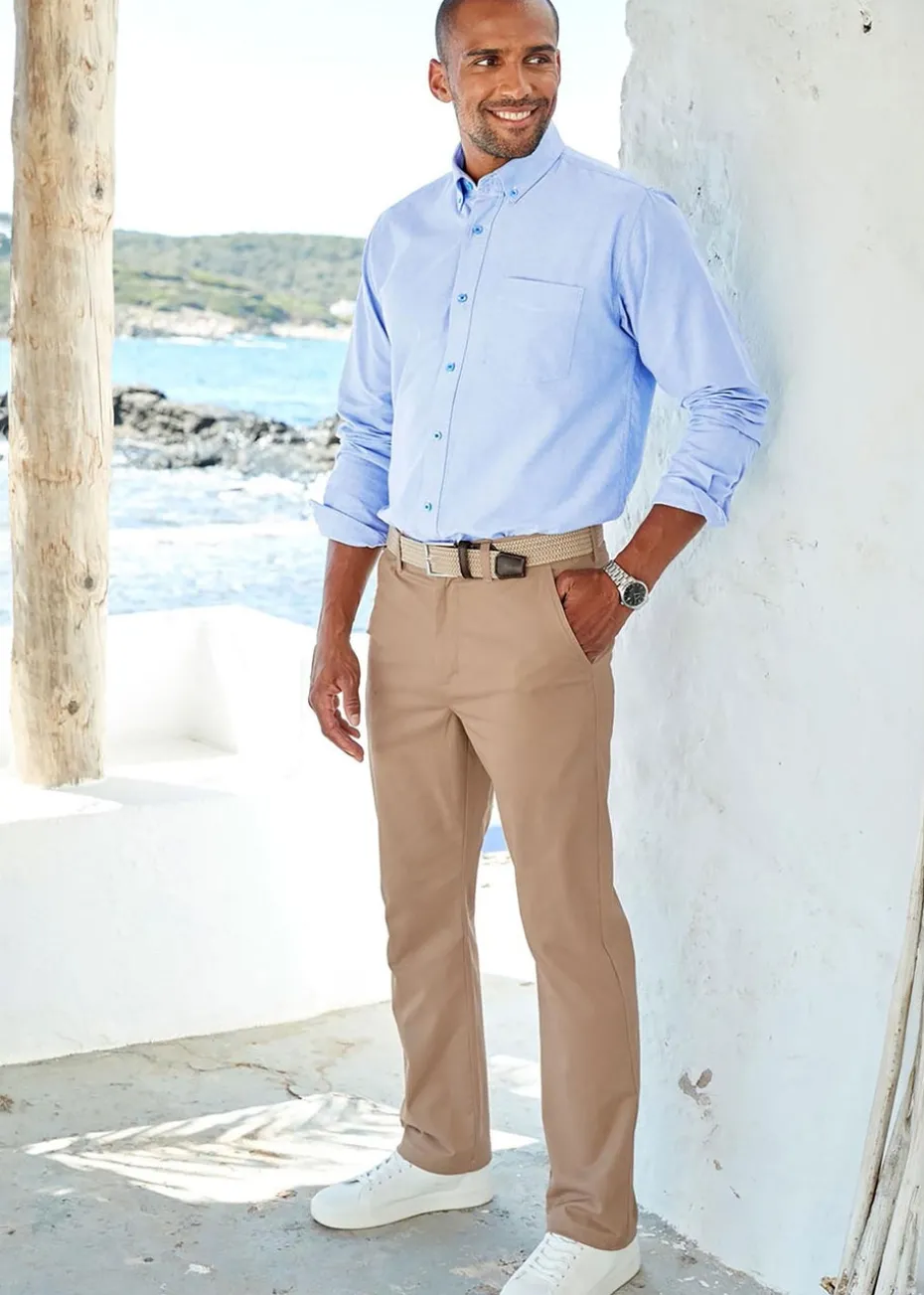 Cotton Traders Light Camel Flat Front Stretch Chino Trousers