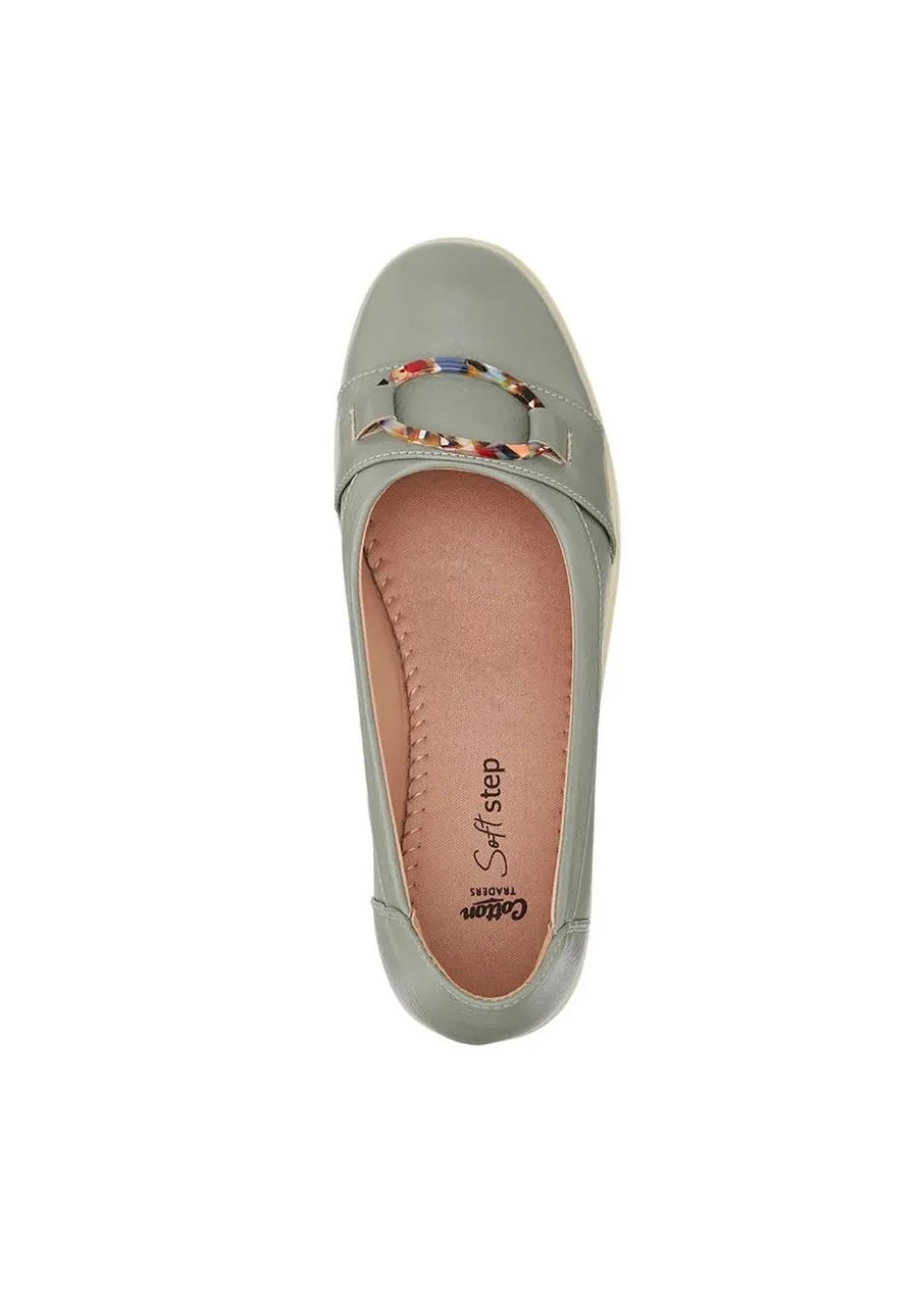Cotton Traders Light Sage Soft Step Buckle Shoes