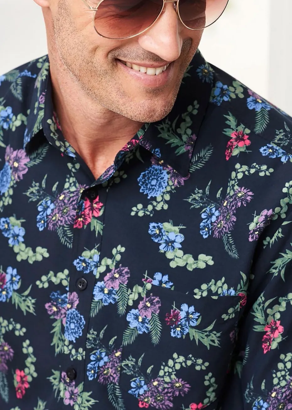 Cotton Traders Midnight Blue Short Sleeve Soft Touch Print Shirt