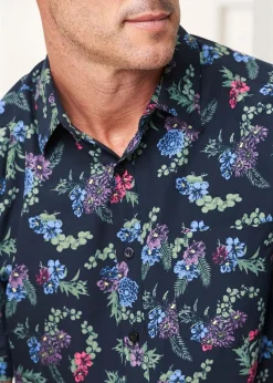 Cotton Traders Midnight Blue Short Sleeve Soft Touch Print Shirt